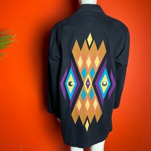 Made in USA Vintage Black denim jacket with geometric print 90s western style